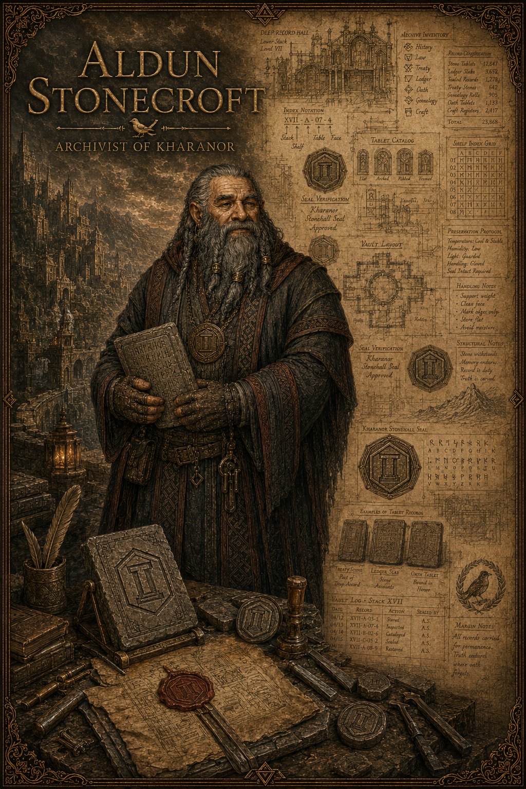 Aldun Stonecroft — Keeper of the Deep Record at Kharanor in Songs of the Firstborn